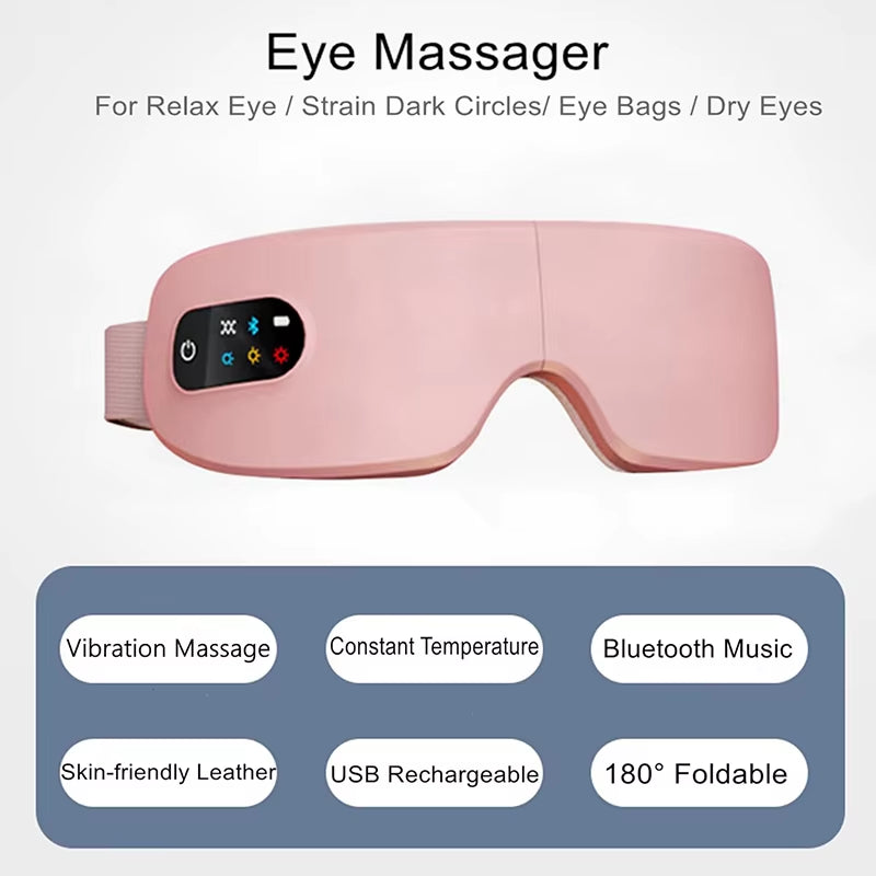 Rejuvenate Your Eyes with the 4D Heated Eye Massager – Smart Airbag Vibration & Bluetooth Relaxation Glasses