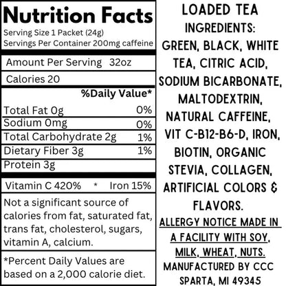 Revitalize Your Day with Loaded Tea – Energizing 32 oz Caffeinated Beverage Mix in a Convenient Single Serving Packet, Made in the USA!
