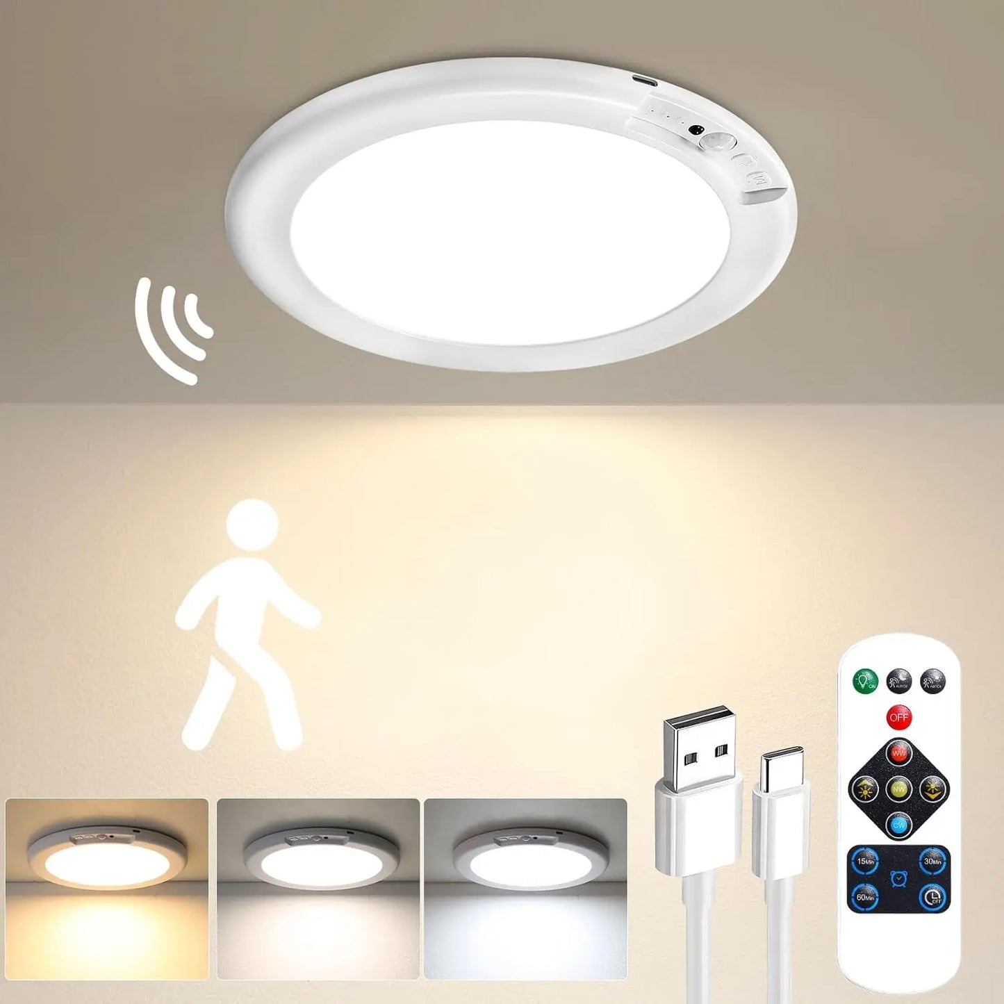 Illuminate Your Space with the Rechargeable Magnetic Wireless Motion Sensor Ceiling Light – Effortless Control and Versatile Design!