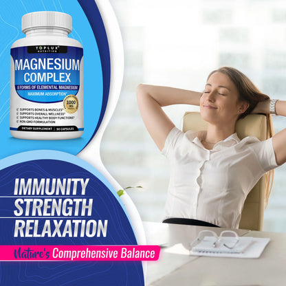 Unlock the Power of Wellness with Toplux Magnesium Complex - 8 Essential Magnesium Forms, 1000mg Capsules