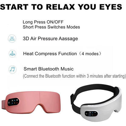 Rejuvenate Your Eyes with the 4D Heated Eye Massager – Smart Airbag Vibration & Bluetooth Relaxation Glasses