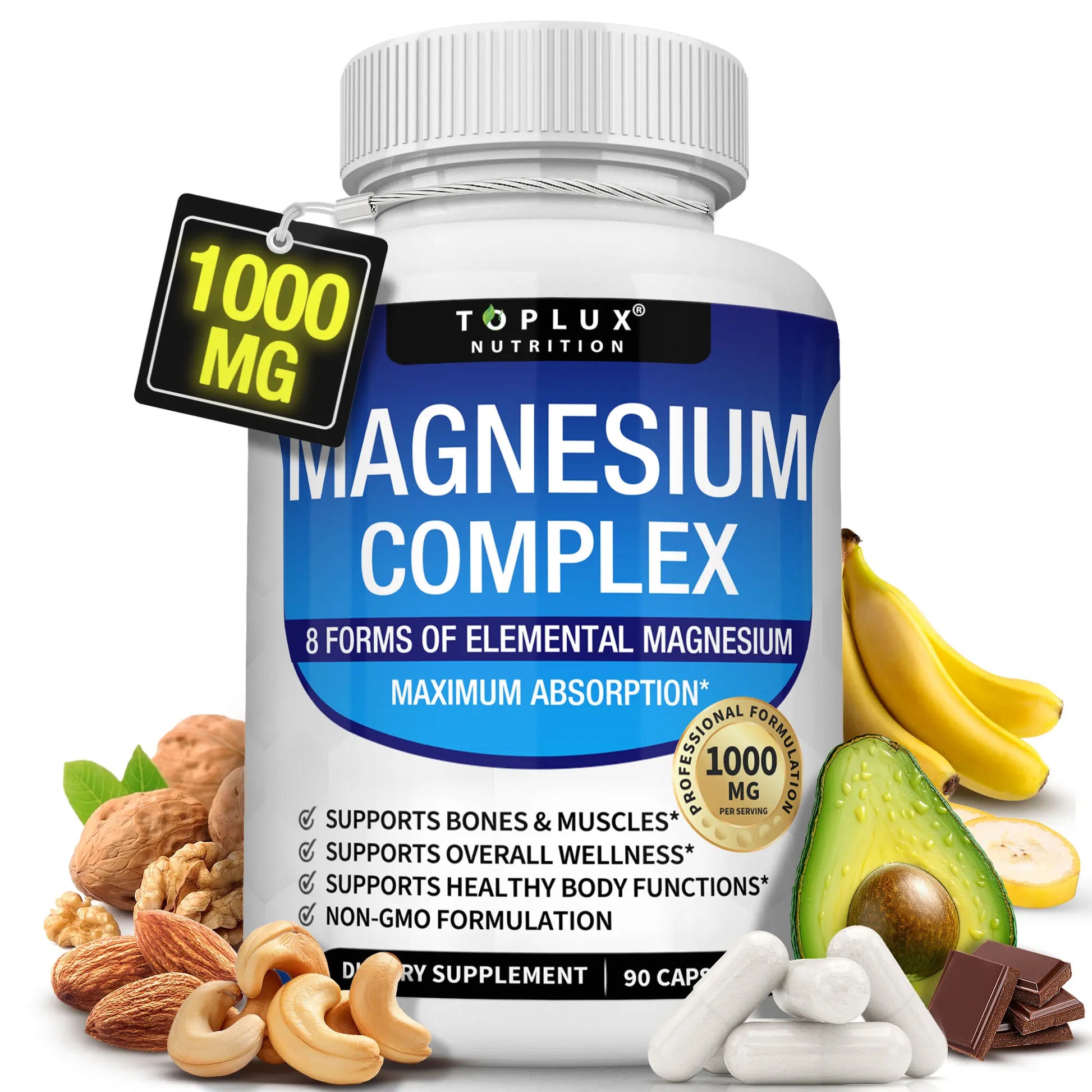 Unlock the Power of Wellness with Toplux Magnesium Complex - 8 Essential Magnesium Forms, 1000mg Capsules