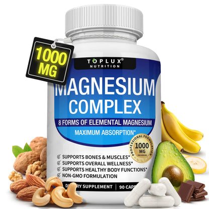Unlock the Power of Wellness with Toplux Magnesium Complex - 8 Essential Magnesium Forms, 1000mg Capsules