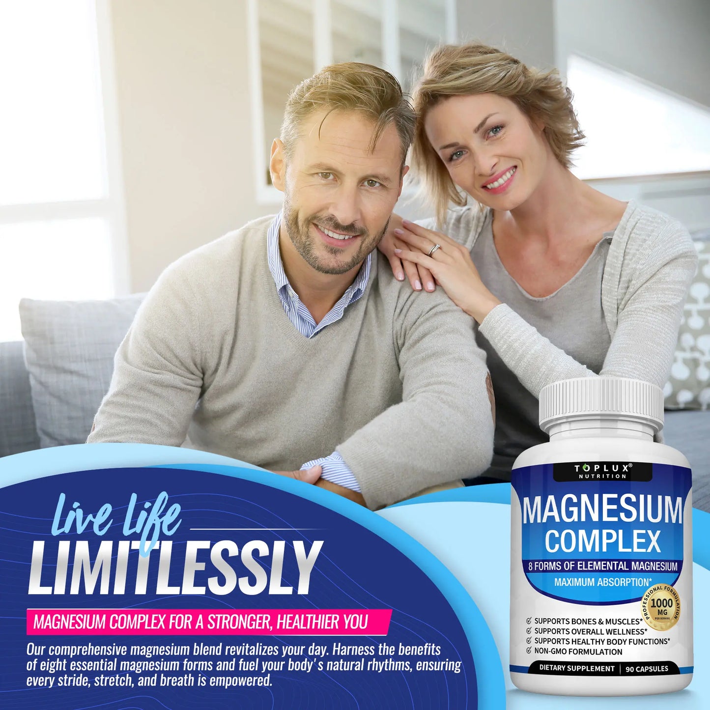 Unlock the Power of Wellness with Toplux Magnesium Complex - 8 Essential Magnesium Forms, 1000mg Capsules