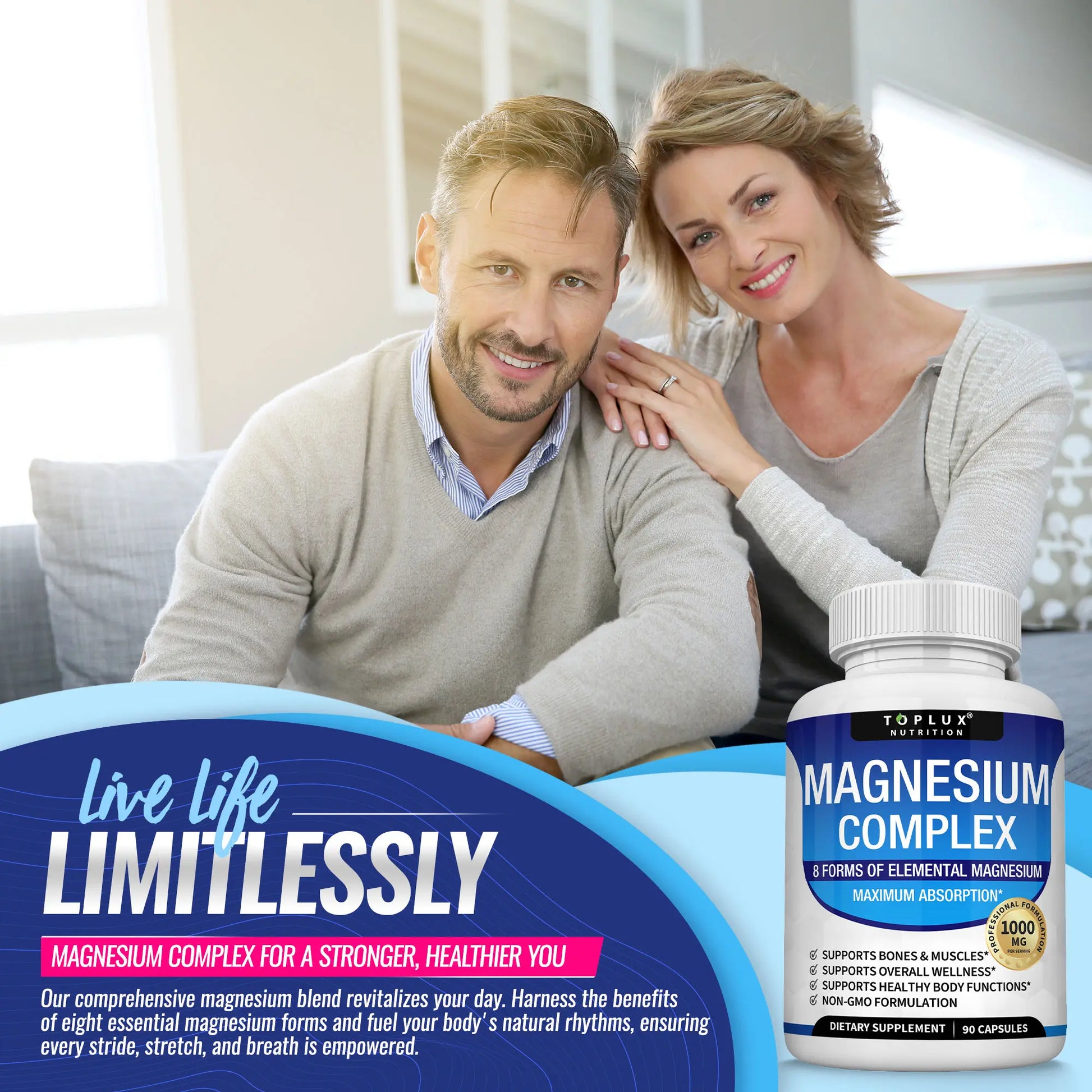 Unlock the Power of Wellness with Toplux Magnesium Complex - 8 Essential Magnesium Forms, 1000mg Capsules