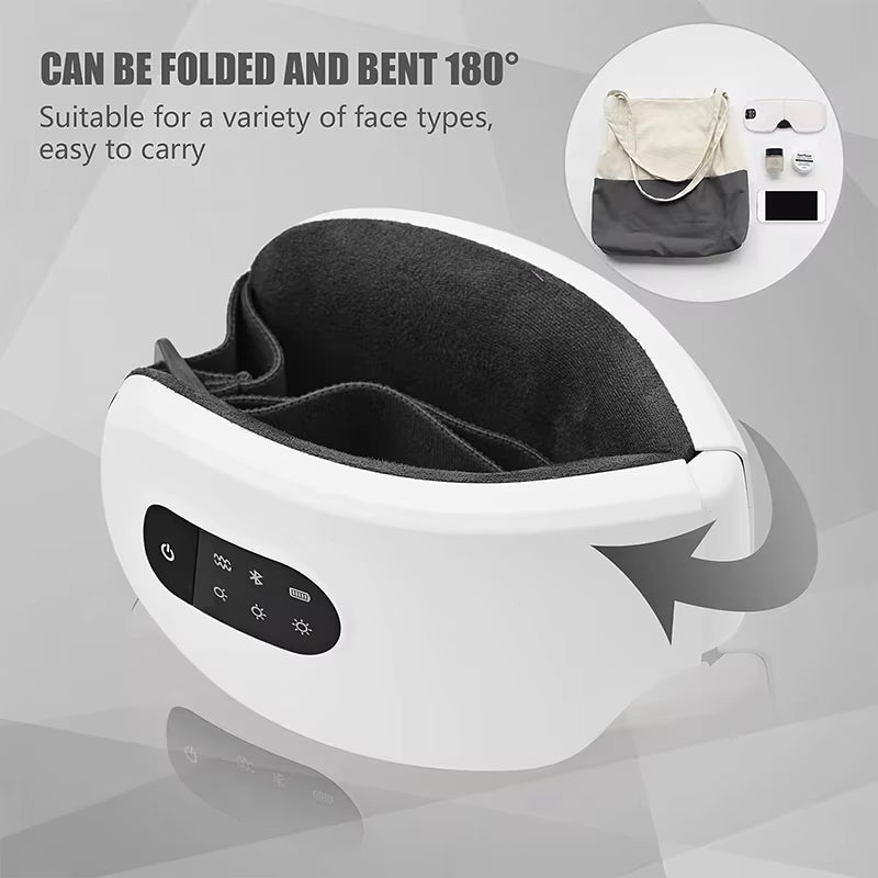 Rejuvenate Your Eyes with the 4D Heated Eye Massager – Smart Airbag Vibration & Bluetooth Relaxation Glasses